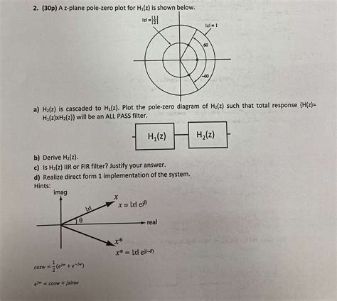 Solved (30p) ﻿A z-plane pole-zero plot for H1(z) ﻿is shown | Chegg.com