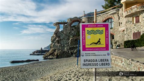 Monterosso al Mare. Free public beach near the statue of Neptune