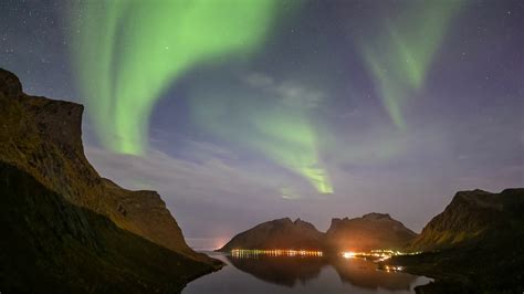 Strong Northern Lights Above Fjord Stock Footage SBV-348488850 - Storyblocks