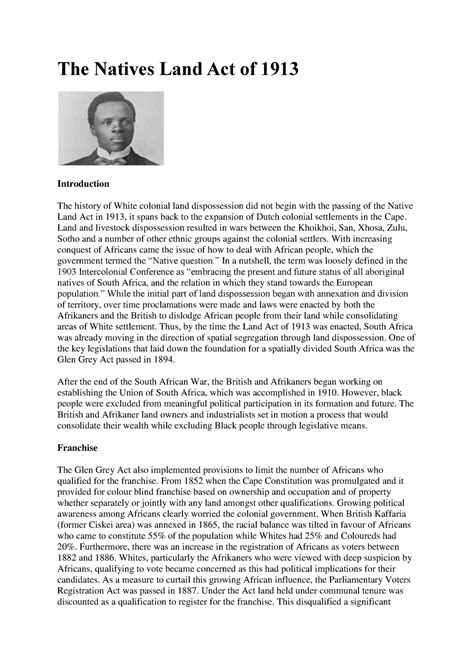 The Natives Land Act of 1913 SA History Note - The Natives Land Act of 1913 Introduction The ...