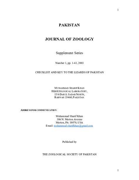 (PDF) PAKISTAN JOURNAL OF ZOOLOGY | muhammad S khan - Academia.edu