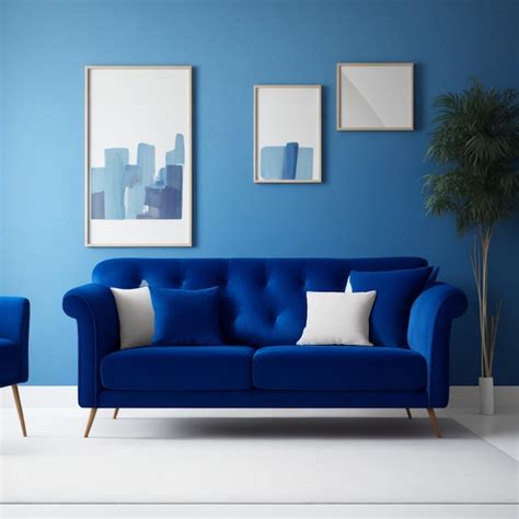 Premium AI Image | Beutiful Blue sofa and wall table wood 3d render