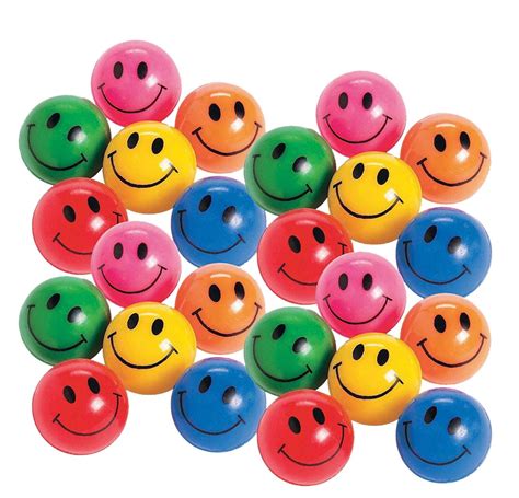 Rubber Smile Face Bouncing Balls - Pack Of 24 - 1 Inch Assorted Colors - Mini Smiley Hi-Bounce ...