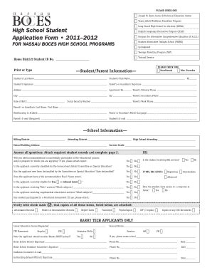 Fillable Online nassauboces High School Student Application Form 2011 ...