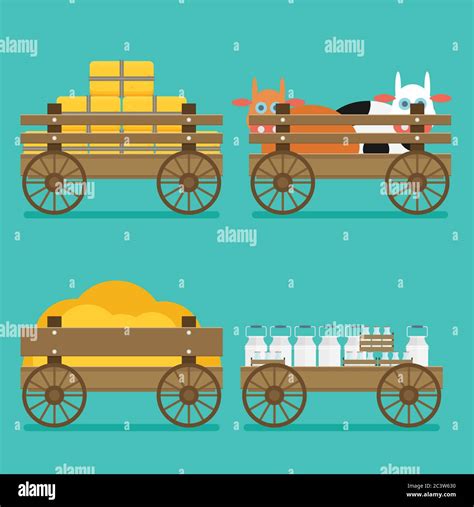 Flat illustration of wooden cart vector set Stock Vector Image & Art - Alamy