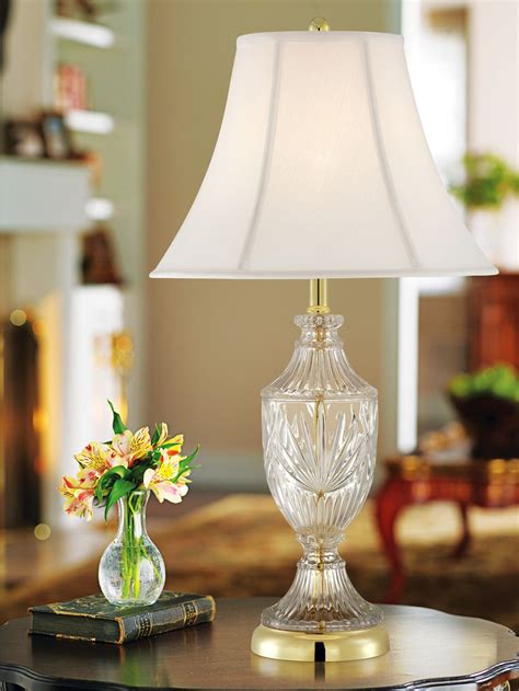 Regency Hill Traditional Table Lamp Cut Glass Urn Brass White Cream Bell Shade for Living Room ...