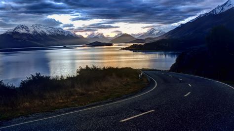 Fondos de pantalla : paisaje, lago, reflexión, la carretera, Mañana, horizonte, fiordo, Puerto ...