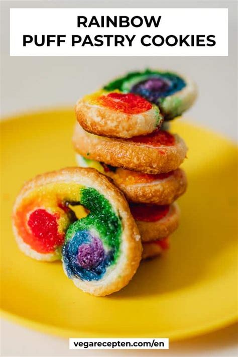 Rainbow Puff Pastry Cookies (French Palmiers) - Vega Recepten