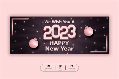 Premium PSD | Happy new year 2023 facebook cover banner template