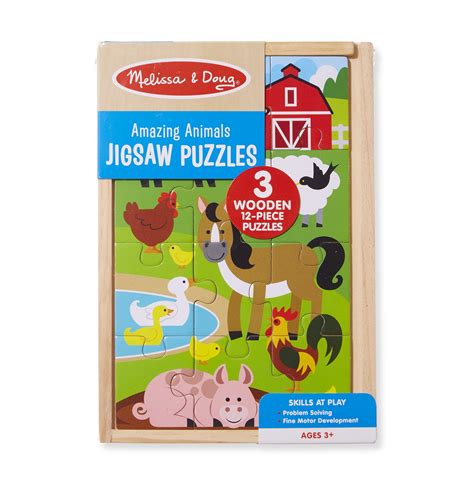 Melissa & Doug Amazing Animals Wooden Jigsaw Puzzles in a Box - 3 ...