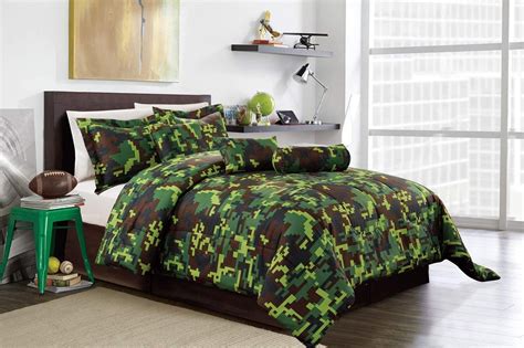 Hunter Green Brown Black Camouflage Camo Pixel Comforter Set Bed In A ...