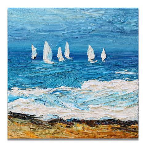 Sailboats Small Oil Painting, Original Seascape Painting on Stretched Canvas Ready to Hang ...