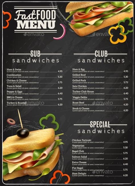 Fast Food Sandwiches Menu Advertisement Poster | Food menu design, Fast ...