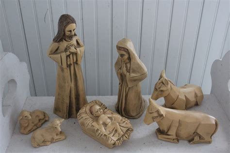 Vintage Christmas Nativity Creche Figurines Mid Century Creche Figures Jesus, Mary, Joseph, Cow ...