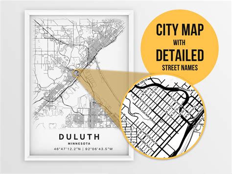 Duluth MN Map Print with Street Names Minnesota USA City | Etsy