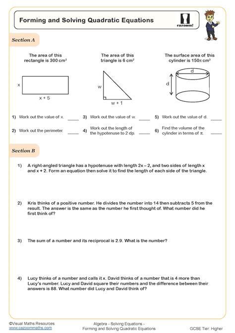 Forming and Solving Quadratic Equations Worksheet | Fun and Engaging PDF Worksheets