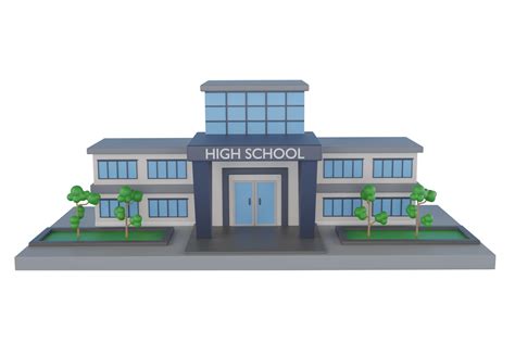 3D School building isolated. Front view on a classical school building ...