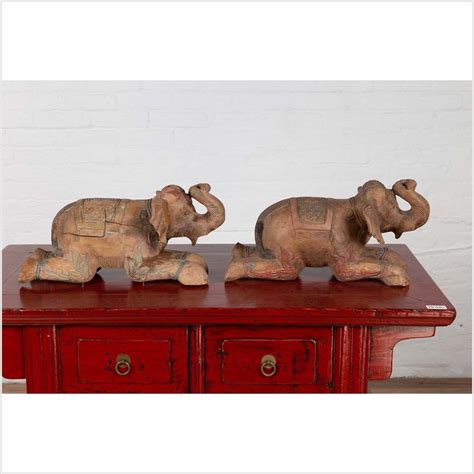 Thai Handmade Carved and Painted Elephant Sculptures | FEA Home