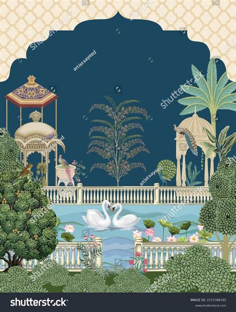 Mughal Night Garden Palace Arch Bird Stock Vector (Royalty Free) 2215388185 | Shutterstock ...