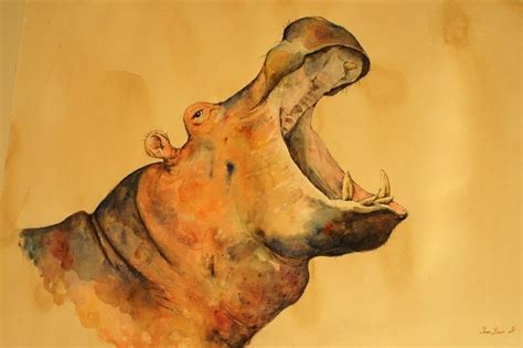 Hippo - watercolor | Art, Painting, Watercolor animals