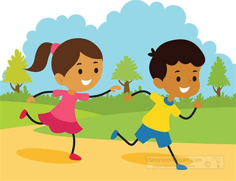 Children Kids Clipart-two kids running playing at school clipart