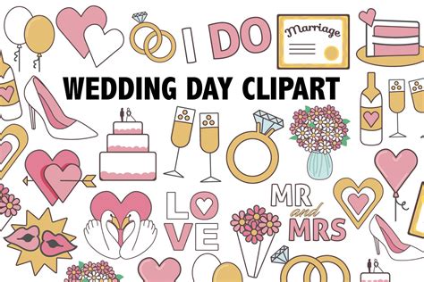 WEDDING DAY CLIPART Bachelorette Party Cute Marriage Themed - Etsy