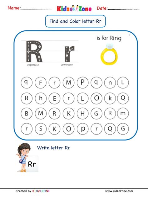 Kindergarten Letter R Find and Color worksheet - KidzeZone