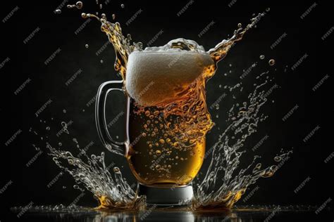 Premium Photo | Beer splash on a glass on a dark background