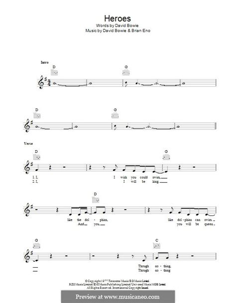 Heroes by B. Eno, D. Bowie - sheet music on MusicaNeo