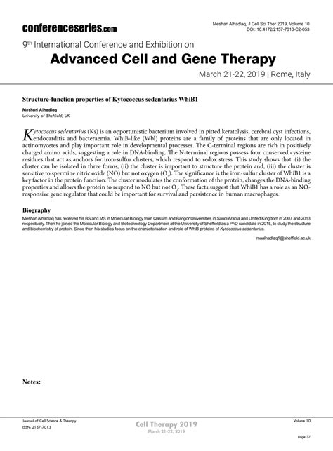 (PDF) Structure-function properties of Kytococcus sedentarius WhiB1