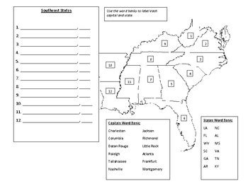 Southeastern States Map With Capitals