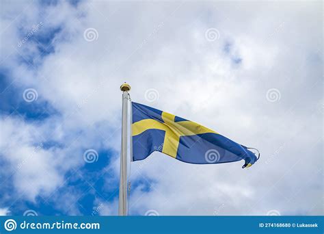 National Flag of Sweden Waving in the Wind. Stock Photo - Image of ...