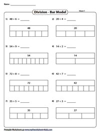 Division Models Worksheets | Area Model, Bar Model, Array