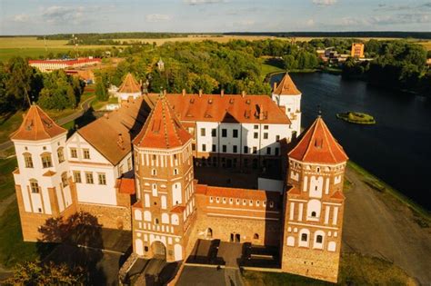 Premium Photo | View from the height of the medieval mir castle in ...