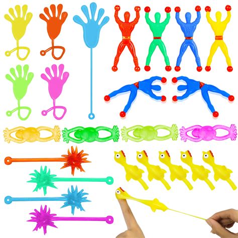 BUBABOX 25 Pcs Assorted Stretchy Sticky Toy, Sticky Hands, Sticky Wall Climbers, Slingshot ...