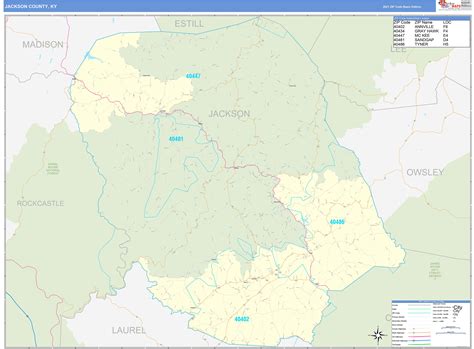 Jackson County, KY Zip Code Wall Map Basic Style by MarketMAPS