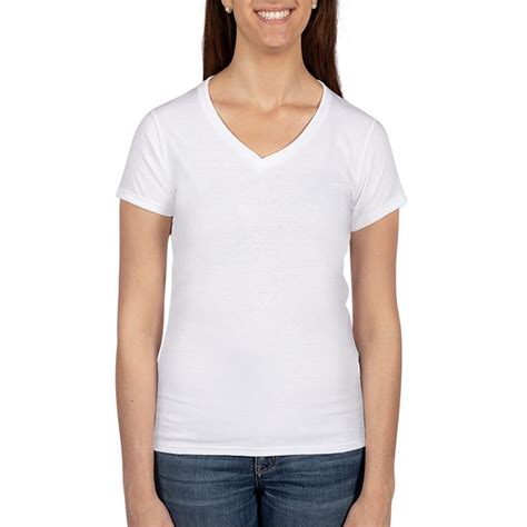 White Gildan® Heavy Cotton™ Ladies' V-Neck T-Shirt-Blank | Totally ...