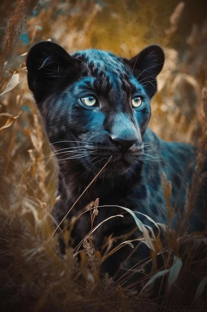 Premium Photo | A photo of a black leopard cub in the grass generative ai