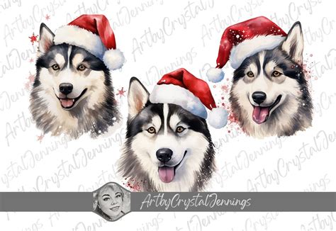 Christmas Husky Design, Holiday Gift Instant Download Dog Wearing Santa ...