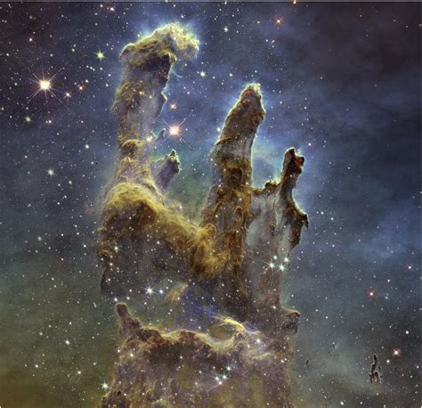 High Resolution Hubble’s Pillars of Creation blend with JWST’s : r ...