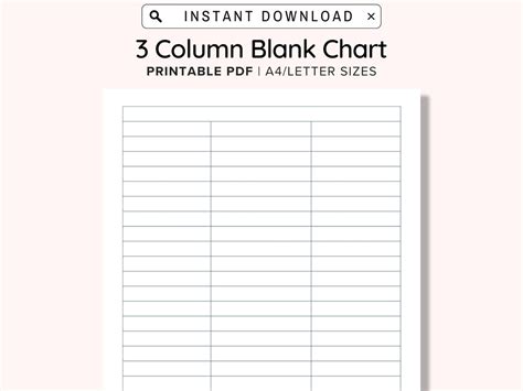 3 Blank Columns Chart Text Input Print and Write Printable Digital ...