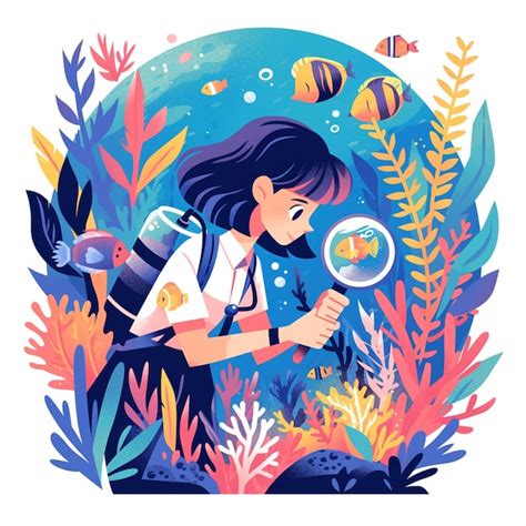 Premium Vector | A Palmyra Atoll woman is studying coral reefs