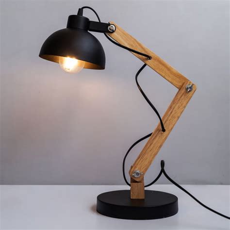 FDL101 Mid-Century Essential Desk Lamp In Black Metal And Wood – The Black Steel