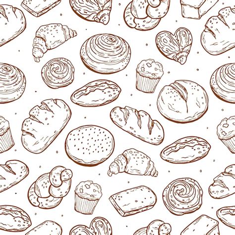 Premium Vector | Seamless pattern. Various baking. Bread. Doodle style. For your design.