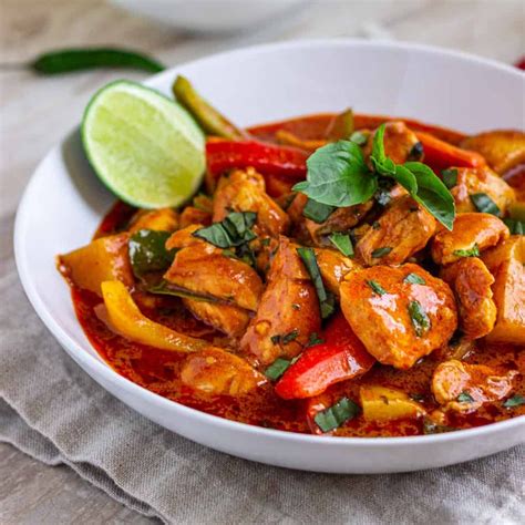 This authentic Thai Red Curry is a quick and easy stir-fry made with chicken, bell peppers… in ...