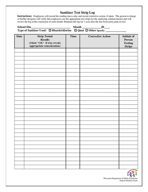 Sanitizer test strip log in Word and Pdf formats