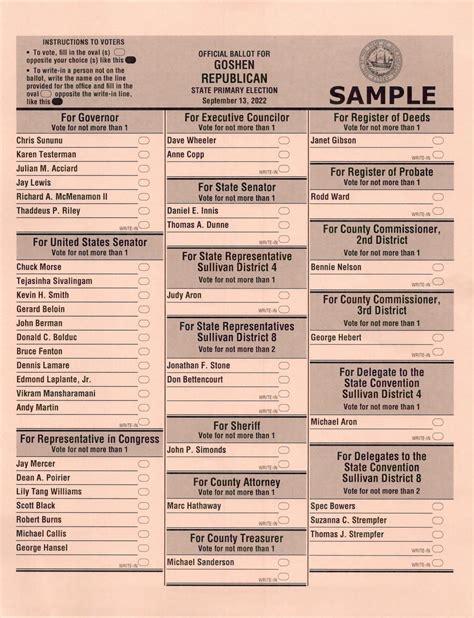 Sample Ballots for the Sept. 13th State Primary - The Town of Goshen ...