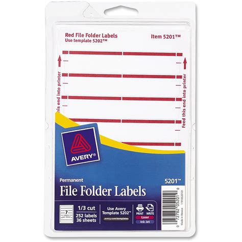 Avery Print or Write File Folder Labels, 11/16 x 3 7/16, White/Dark Red ...