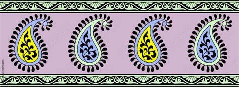 digital colorful traditional paisley border design print Stock Illustration | Adobe Stock