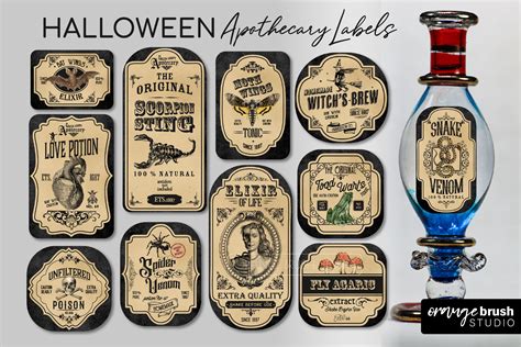 Witch Apothecary Labels Bundle Halloween Potion Bottle Labels By Orange Brush Studio | TheHungryJPEG